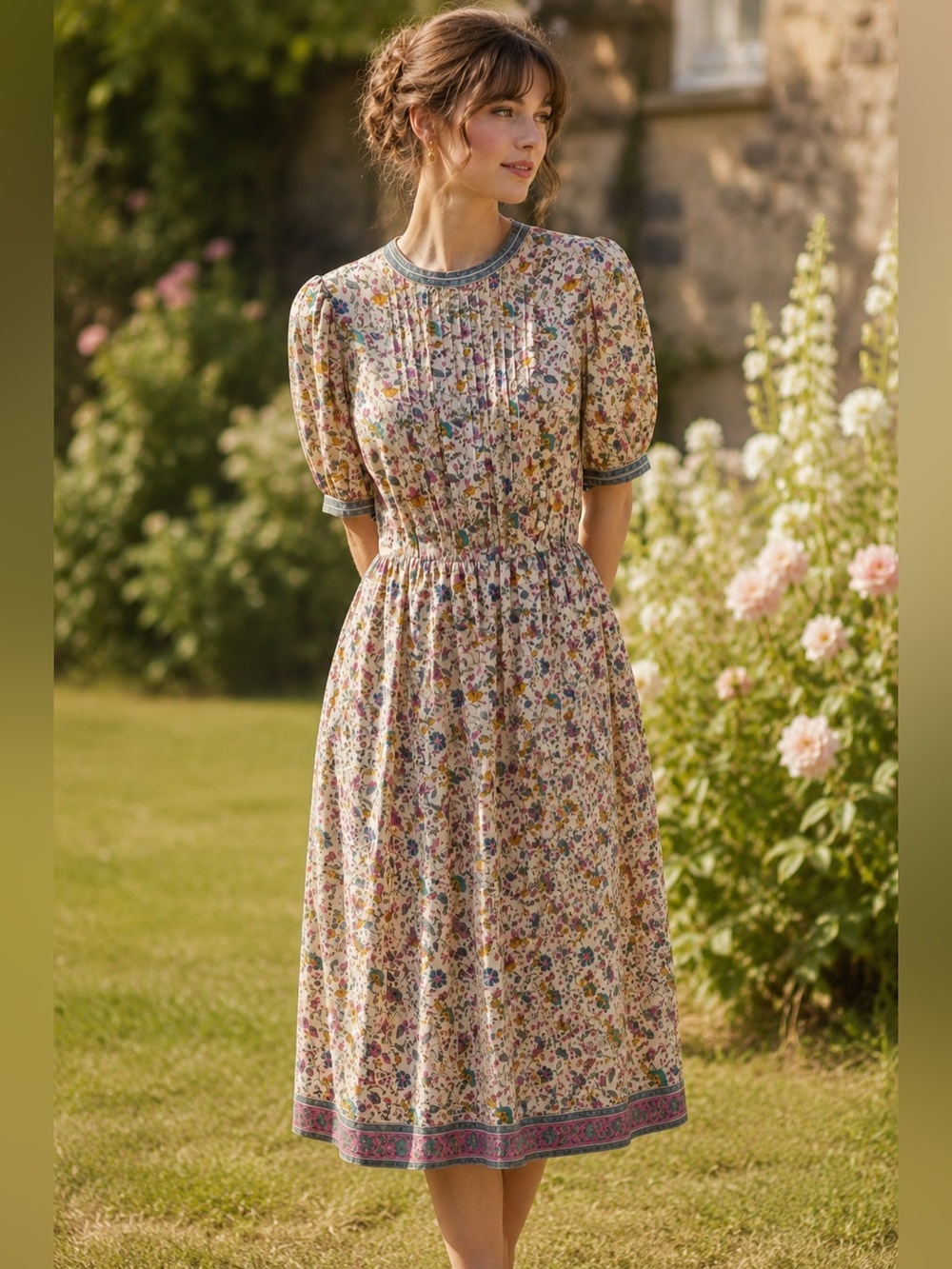 Treacy Lowe London Vintage 1970's Dress Indian 100% Silk Cottagecore Whimsy